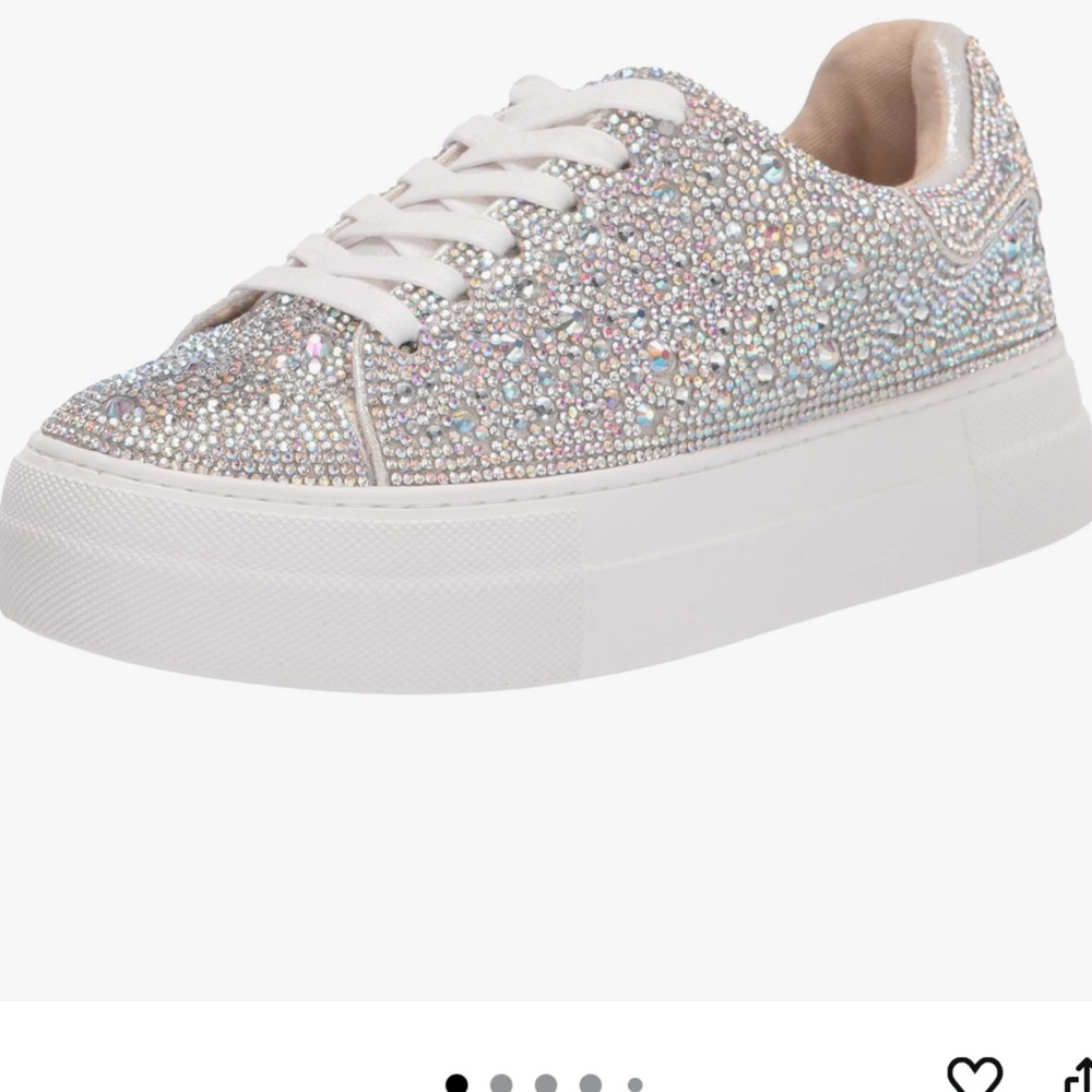 Betsey Johnson White Crystal-Embellished Platform Sneaker size 7.5